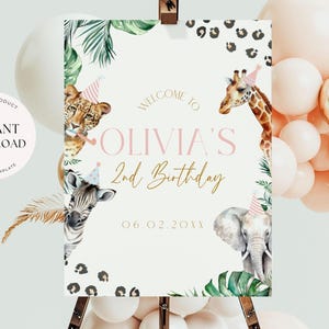 Two Wild Second Birthday Welcome Safari Jungle Animal Birthday Welcome Poster 2nd Birthday Editable Welcome Sign Template Digital Printable