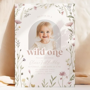Wild One Birthday Invitation Wildflower Birthday Invitation 1st birthday Invitation Girl Boho Minimalist First Birthday Invitation For Girl