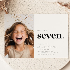 EDITABLE Seventh Birthday Invitation 7th Birthday Party Invite Boho Seven Year Old Party Invitation Minimalist Seven Birthday Invitation