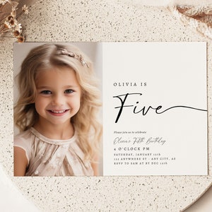 EDITABLE Fifth Birthday Invitation 5th Birthday Party Invite Boho Five Year Old Party Invitation Minimalist Fifth Birthday Invitation Boho