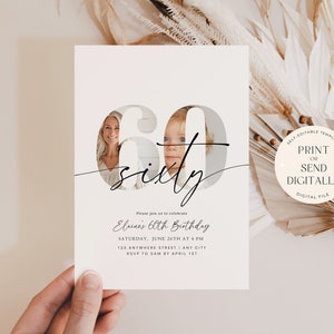 60th Birthday Invitation Template 60 th Digital Invite Instant Download Sixty Year Old Minimalist Boho Sixtieth Birthday Printable Invite