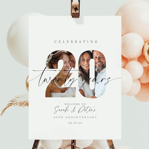 20th Anniversary Welcome Sign 20th Wedding Anniversary Welcome Poster Photo Instant Download Printable Editable Template Minimalist 20 th