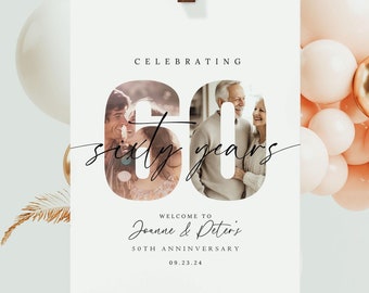 60th Anniversary Welcome Sign 60th Wedding Anniversary Welcome Poster Photo Instant Download Printable Editable Template Minimalist 60 th