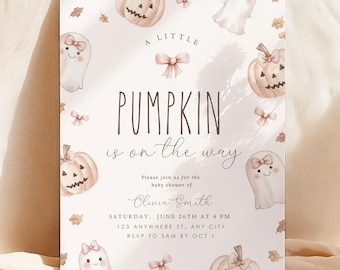 Editable Our Litttle Pumpkin Baby Shower Invitation Fall Baby Shower Invite Boho Halloween Digital Download Printable Gender Neutral Daisy