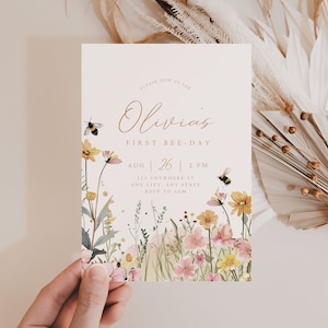 First Bee Day Birthday Invitation 1st Bee-Day Party Invite First Birthday Boho Invitation Bumble Bee Invite 1st Birthday Invite for Girl bild 1
