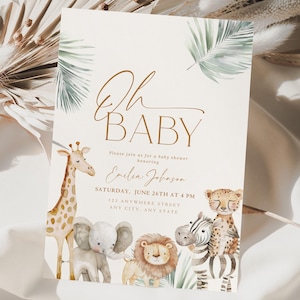 Editable Safari Baby Shower Invitation Template Oh Baby Jungle Invite Gender Neutral Safari Animals Party Invite Instant Download Boy Girl