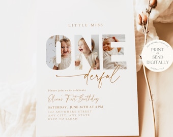 Onederful Birthday Invitation First Birthday Invitation Minimalist Boho 1st Birthday Girl 1 st Birthday Invitation with Picture Printable
