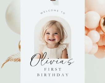 Editable ANY AGE Birthday Welcome Sign Birthday Welcome Poster Minimalist Boho Boy Girl Digital Template Instant Download Photo Printable