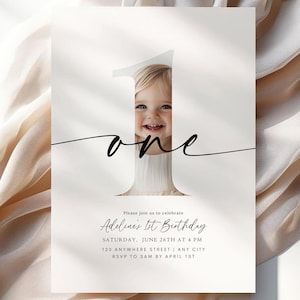 Editable First Birthday Invitation 1st Birthday Party Invite Minimalist Boho 1 st Boy Birthday Girl Birthday Instant Digital Download One