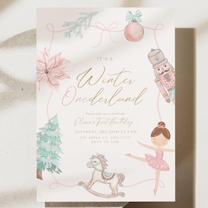 Editable Winter ONEderland Nutcracker Ballet Birthday Invitation Christmas Girl 1st Birthday Invite Xmas First Birthday Instant Download