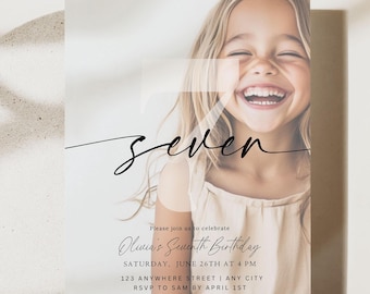 Editable 7th Birthday Invitation Seventh Birthday Party Invite Minimalist Boho 7 th Boy Girl Birthday Instant Digital Download Seven Year