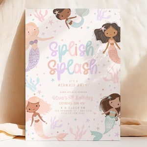 Editable Mermaid Birthday Invitation, Mermaid Bash Under the Sea Birthday Invite Girl Birthday Party Pink Pastel Any Age Sea Ocean Theme