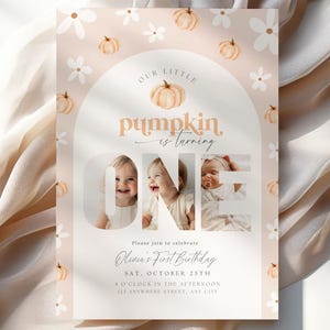 Editable First Birthday Our Little One is Pumpkin Invite 1st Birthday Invitation Girl Fall Boho Halloween Digital Download Printable Daisy