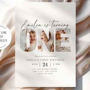 Editable First Birthday Invitation 1st Birthday Party Invite Minimalist Boho 1 st Boy Birthday Girl Birthday Instant Digital Download One