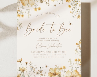 Editable Bride to Bee Bridal Shower Invitation Honey Bee Baby Summer Spring Floral Bridal Shower Instant Download Digital Template Boho