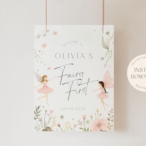 Fairy First Birthday Welcome Sign Digital First Birthday Welcome Poster for Girl 1st Birthday Fairy Theme Editable 1st Birthday Party Boho