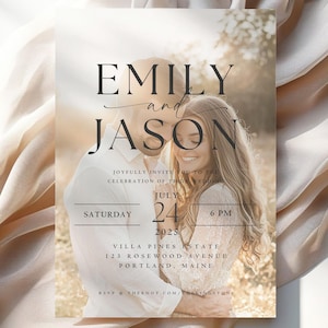 Editable Wedding Invitation Template Minimalist Modern Arched Wedding Invite with Photo Digital Printable Instant Download Boho Evite Trendy