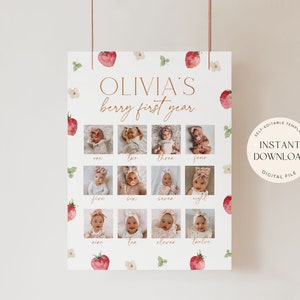 Berry First Year Photo Sign Monthly Photo Sign Berry First Birthday Decor Strawberry Birthday Party Sign Monthly Picture Poster 1st Birthday