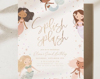 Editable Mermaid Birthday Invitation, Under the Sea Party (Digital Download)