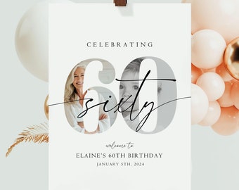 EDITIERBARE 60er Geburtstag Willkommensschild Look Who's 60 Willkommensposter Minimalistisches modernes 60er Jahre Willkommensschild Sofortiger Download Sechzig Jahre alt