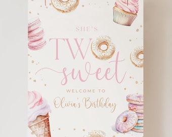 Twee zoete tweede verjaardag thema decor twee zoete welkomstbord donut thema 2e verjaardag sjabloon welkomstposter Boho twee zoete partij instant