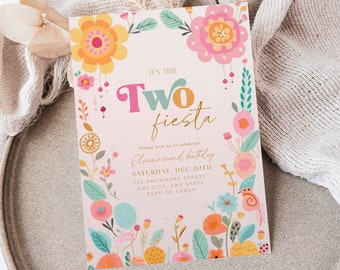 Two Fiesta Birthday Invitation Second Birthday Invitation for Girl Fiesta Second Birthday Invitation Time Two Fissta Birthday Invite Boho