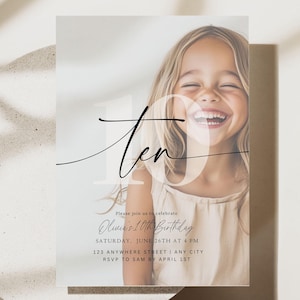 Editable 10th Birthday Invitation Tenth Birthday Party Invite Minimalist Boho 10 th Boy Girl Birthday Instant Digital Download Ten Year Old