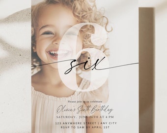 Editable 6th Birthday Invitation Sixth Birthday Party Invite Minimalist Boho 6 th Boy Birthday Girl Birthday Instant Digital Download Six