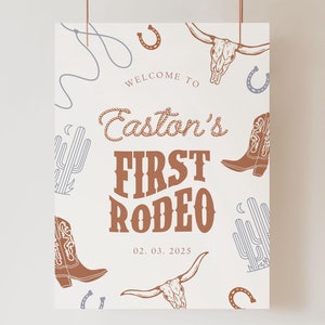 Editable First Rodeo First Birthday Boy Welcome Sign Party Digital Boho Cowboy Welcome Poster Template Printable Customizable Retro Western