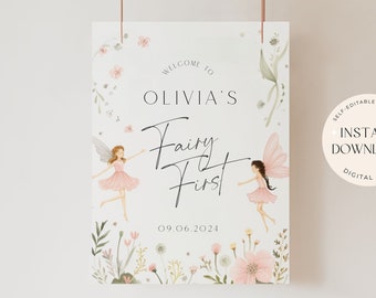 Fairy First Birthday Welcome Sign Digital First Birthday Welcome Poster for Girl 1st Birthday Fairy Theme Editable 1st Birthday Party Boho