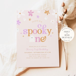 Editable Spooky One Birthday Invitation Halloween 1st Birthday Invite with Photo First Birthday Girl Instant Download First Boo Day