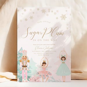 Editable Nutcracker Ballet Baby Shower Invitation Winter Baby Shower Invite Christmas Digital Download Printable Little Sugar Plum Pink Cute