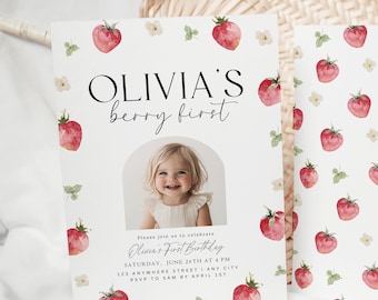 Berry First Birthday Invitation 1st Birthday Invitation Girl Birthday Strawberry Birthday Invite Digital Download Invitation Template Boho