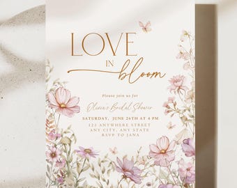 Editable Love In Bloom Invitation Bridal Shower Invitation Digital Printable Template Floral Spring Summer Bride to Be Invite Flowers Pastel