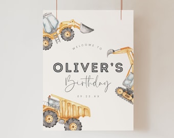 Editable Construction Birthday Welcome Sign Construction Boy Birthday Welcome Poster Dump Truck Party Decor Printable Instant Download