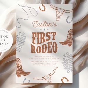 Editable First Rodeo Birthday Invitation Boy Rodeo 1st Birthday Invite Cowboy Western Birthday Invite Rodeo 1 st Birthday Retro Wild West
