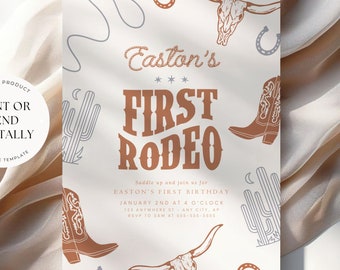 Editable First Rodeo Birthday Invitation Boy Rodeo 1st Birthday Invite Cowboy Western Birthday Invite Rodeo 1 st Birthday Retro Wild West