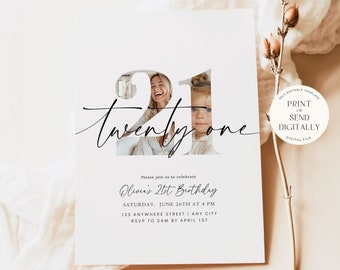 Editable 21st Birthday Invitation 21 st Birthday Invite Template Twenty One Birthday Party Minimalist Boho Digital Download Printable