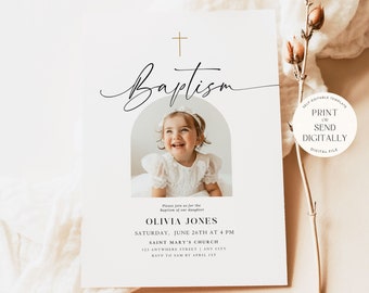 Baptism Invitation Template Christening Invitation Minimalist Baptism Invite for Girl Baptism Invite with Photo Instant Download Printable
