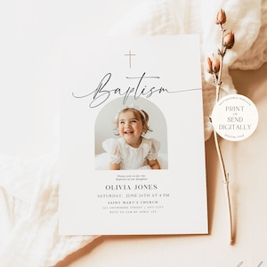 Baptism Invitation Template Christening Invitation Minimalist Baptism Invite for Girl Baptism Invite with Photo Instant Download Printable