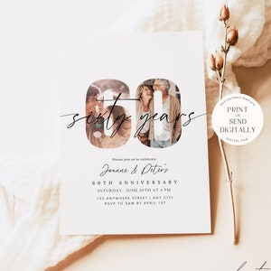 60th Anniversary Invitation 60th Wedding Anniversary Invite with Photo Instant Download Printable Editable Template Boho Minimalist 60 th