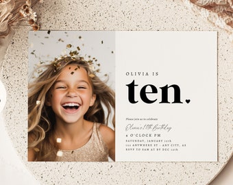 EDITABLE Tenth Birthday Invitation 10th Birthday Party Invite Boho Ten Year Old Birthday Invitation Minimalist 10th Birthday Invitation Boho