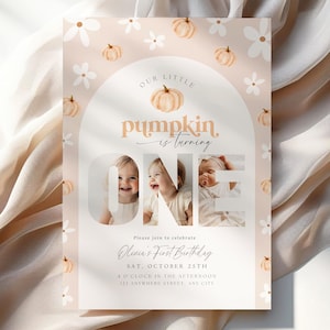 Editable First Birthday Our Little Pumpkin Invite 1st Birthday Invitation for Girl Fall Boho Halloween Digital Download Printable Daisy Cute
