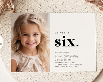 EDITABLE Sixth Birthday Invitation 6th Birthday Party Invite Boho Six Year Old Party Invitation Minimalist Sixth Birthday Invitation Boho