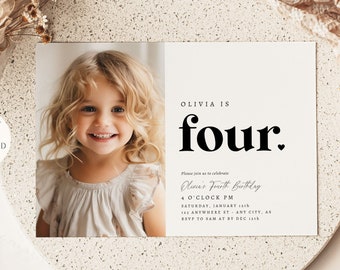 EDITABLE Fourth Birthday Invitation 4th Birthday Party Invite Boho Four Year Old Party Invitation Minimalist Fourth Birthday Invitation Boho