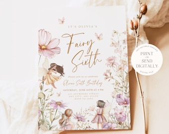 Fairy Sixth Birthday Invitation Digital 6th Birthday Invite for Girl 6 th Birthday Party Fairy Editable Instant Download Invitation Boho