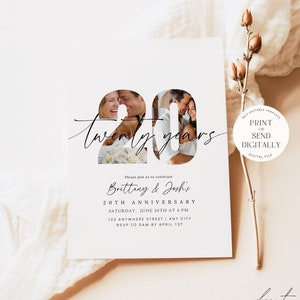 20th Anniversary Invitation 20th Wedding Anniversary Invite with Photo Instant Download Printable Editable Template Boho Minimalist 20 th