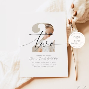 Second Birthday Invitation 2nd Birthday Invite for Girl Boho Minimalist 2 nd Birthday Girl Invitation Editable Digital Template Printable