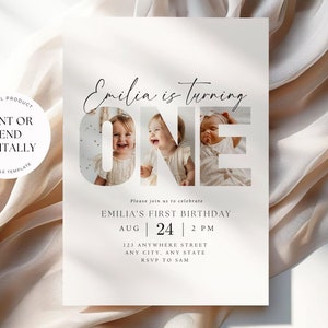 Editable First Birthday Invitation 1st Birthday Party Invite Minimalist Boho 1 st Boy Birthday Girl Birthday Instant Digital Download One