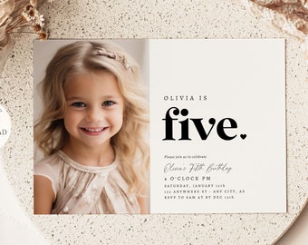 EDITABLE Fifth Birthday Invitation 5th Birthday Party Invite Boho Five Year Old Party Invitation Minimalist Fifth Birthday Invitation Boho